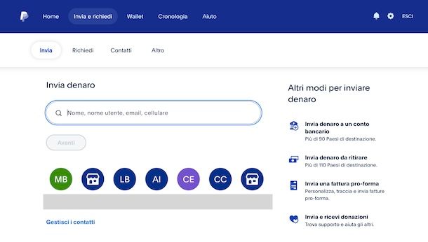 Inviare denaro con PayPal