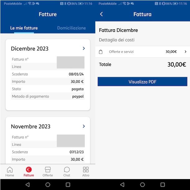 Scaricare fattura TIM da app