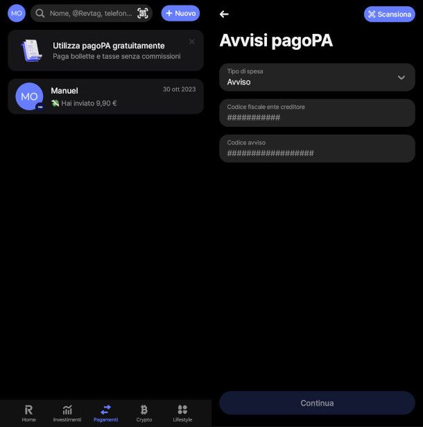 funzione pagoPA app Revolut
