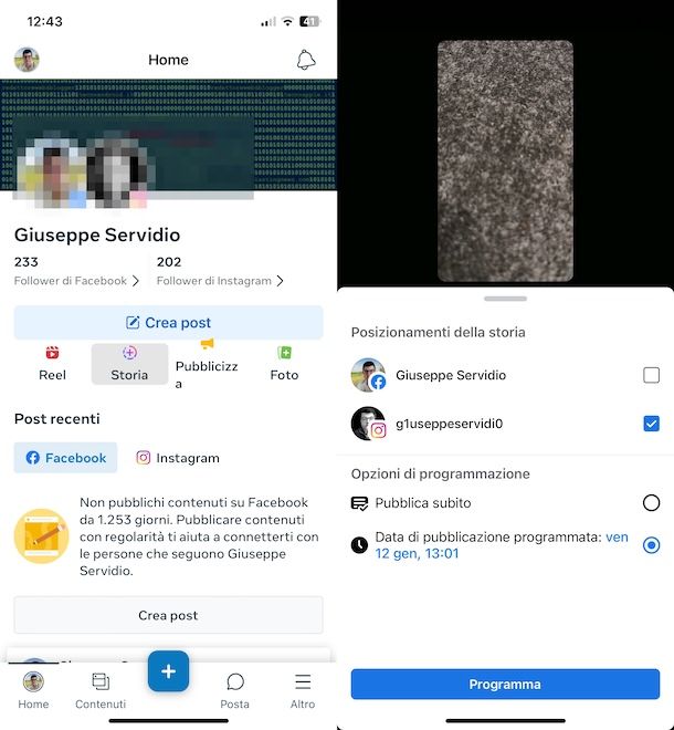 Programmare storia Instagram da mobile