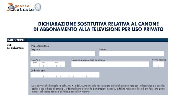 Modulo per non pagare canone Rai