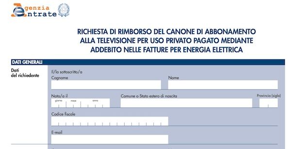 Modulo rimborso canone Rai