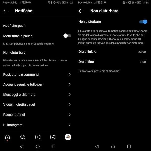 Attivare Non disturbare su Instagram