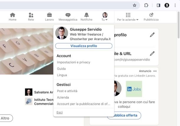 Eseguire il logout da LinkedIn da PC