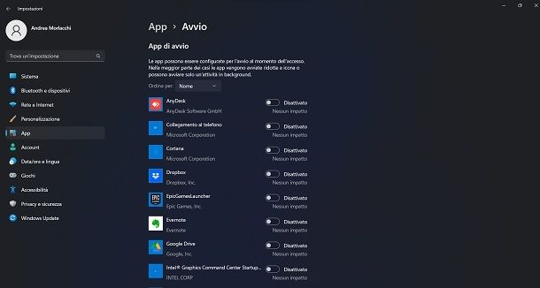 Windows 11 disattivare programmi