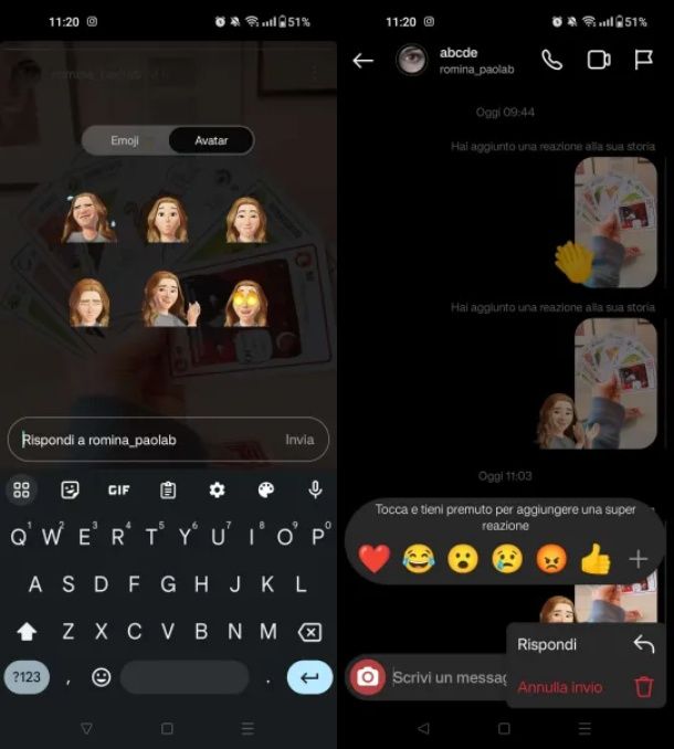 Come eliminare reazione sticker storia Instagram