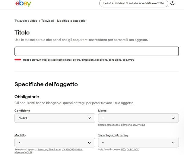 ebay inserzione