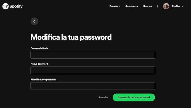 Cambiare password Spotify