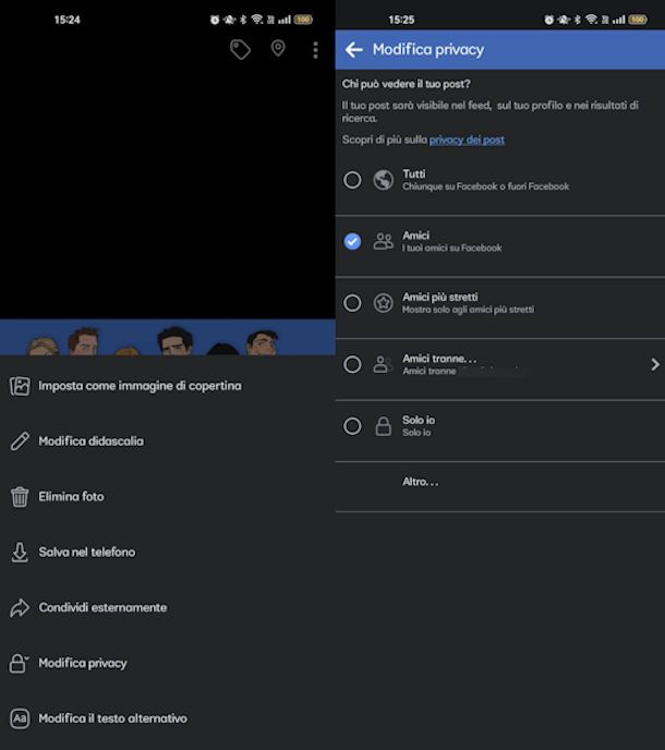 Modificare la privacy delle foto Facebook da app