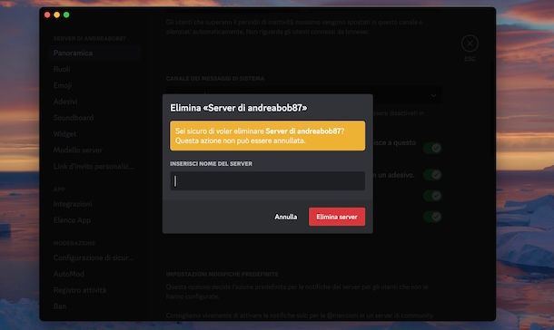 Eliminare server Discord