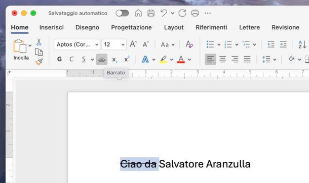 Barrare testo su Word