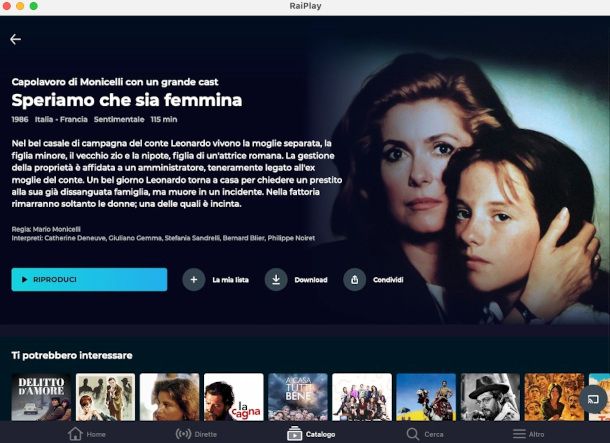 scheda film app RaiPlay per Mac