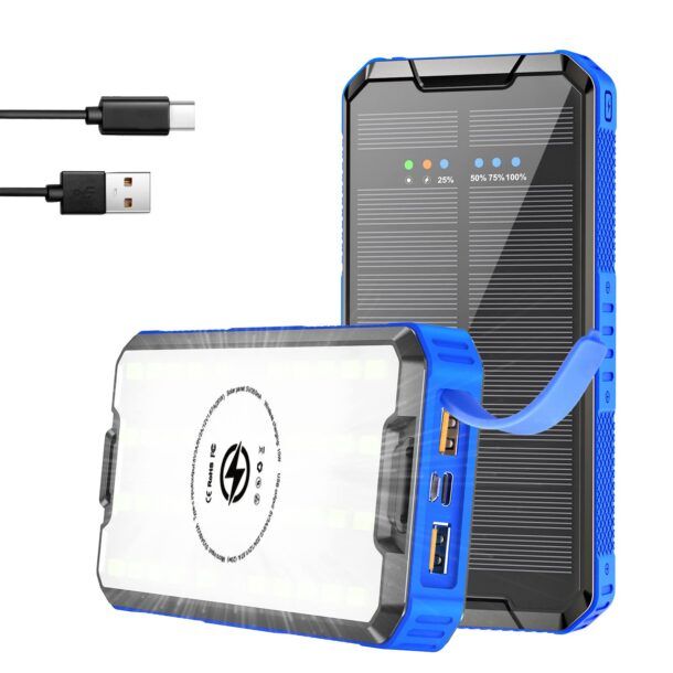 Power Bank Solare 15000mAh 4 Uscite Batteria ricarica al sole smartphone e  table