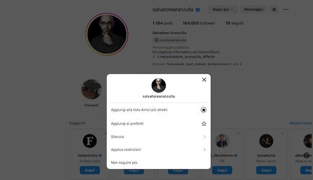 Silenziare su Instagram da PC