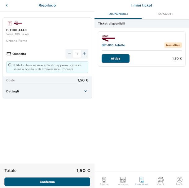 attivazione biglietto ATAC da app WINDTRE