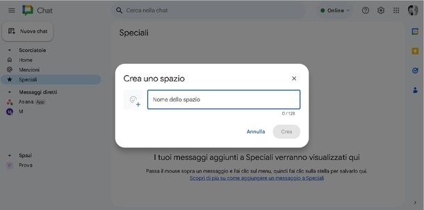 Google Chat PC Creazione Spazio