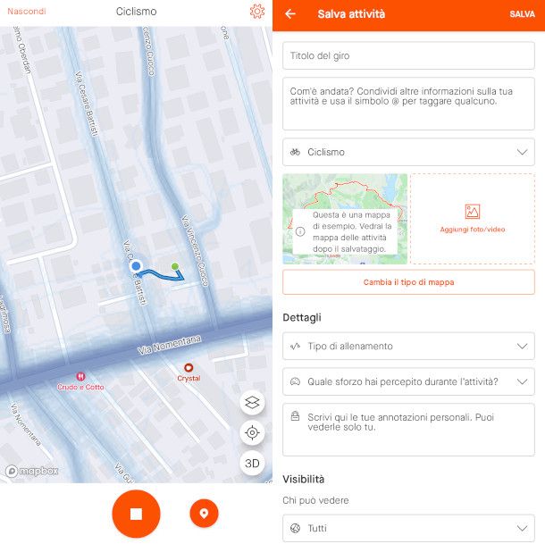registrazione allenamento bici su app Strava