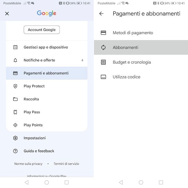 Abbonamenti Play Store