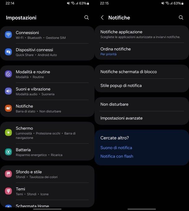 Impostazioni Notifiche Samsung