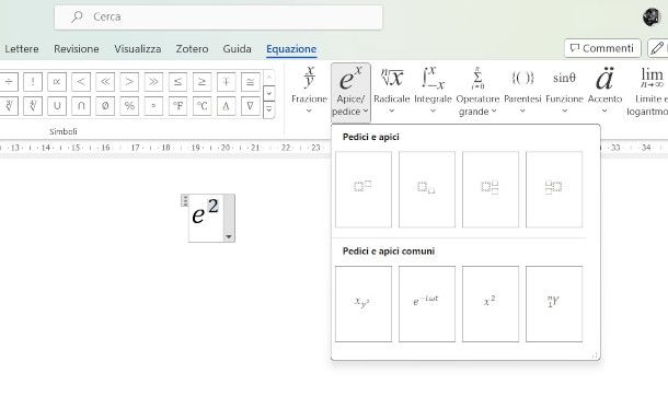 inserimento apici su equazioni Word