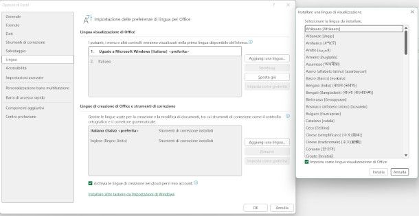 modifica lingua visualizzazione Excel