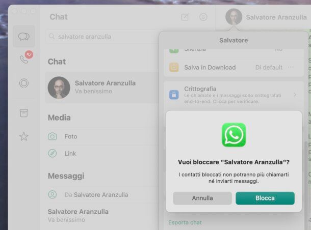 Bloccare contatto WhatsApp da computer