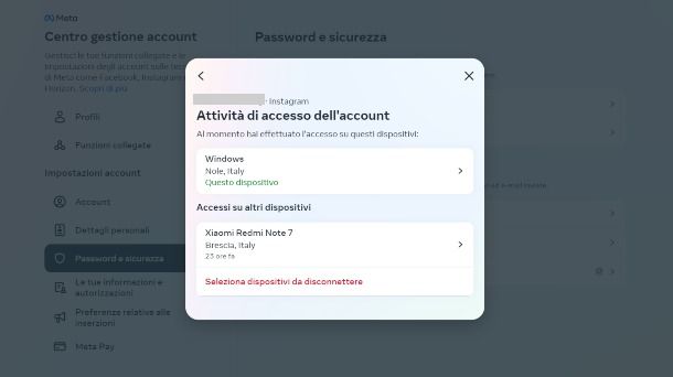 Come vedere i dispositivi collegati all'account Instagram da PC