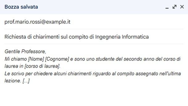 Corpo del messaggio email