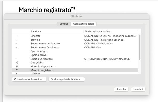 funzione simboli su Word per Mac