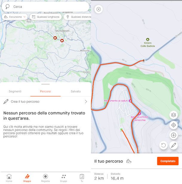 creazione percorso da app Strava