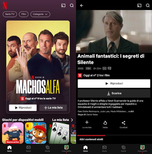 schermate app Netflix