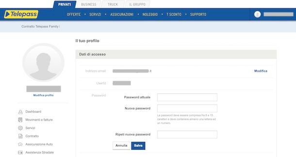 Cambiare password Telepass
