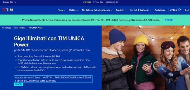 Promozione TIM Unica Power sul sito ufficiale