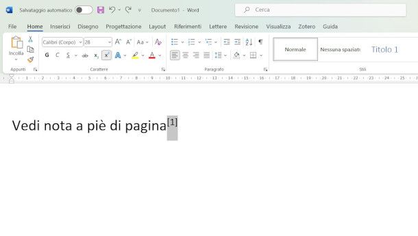 inserimento apice su Word da menu Carattere