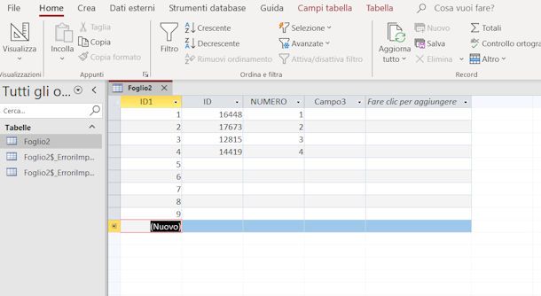 Unire due file Excel con Access