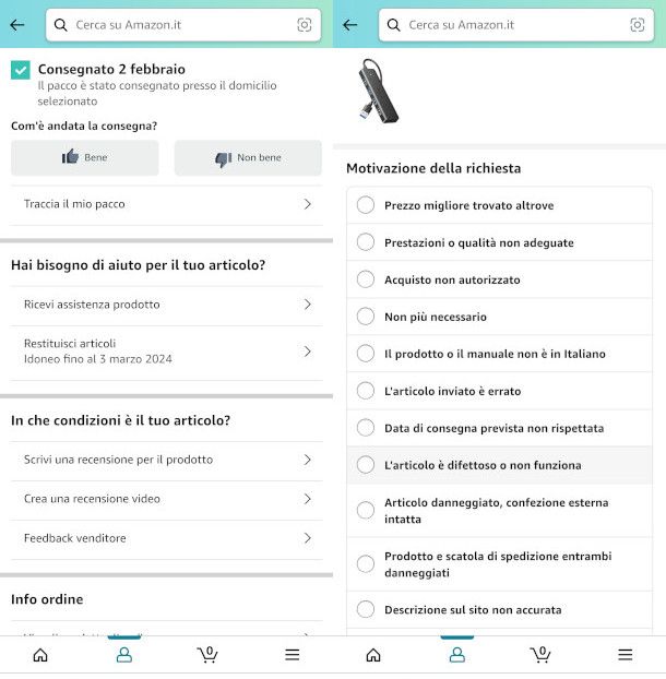 richiesta assistenza certificata Amazon da App