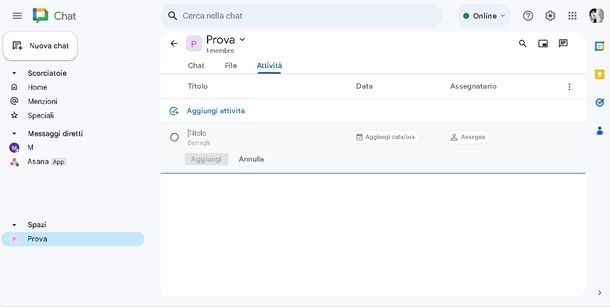 Google Chat PC Creazione attività