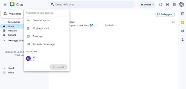 Google Chat PC Nuova chat