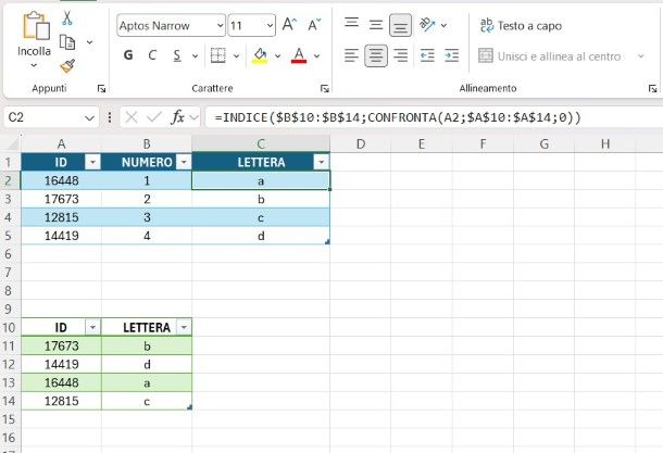 Unire due file Excel con INDICE/CONFRONTA