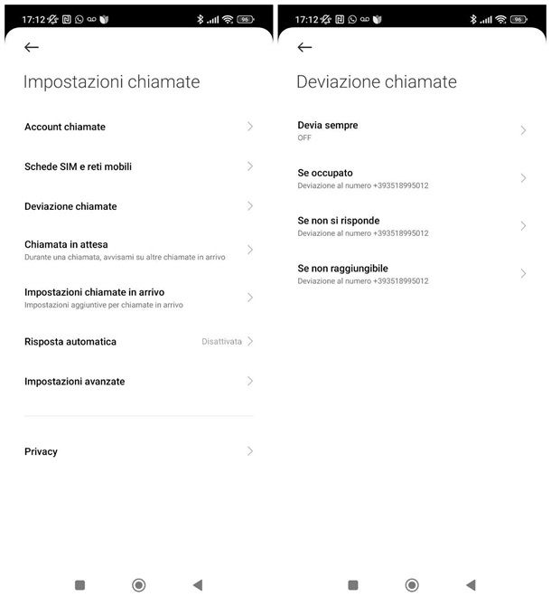 Come capire se c'è la deviazione di chiamata: Android