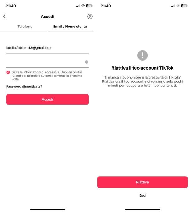 Sbloccare account TikTok