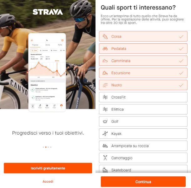 iscrizione strava da app