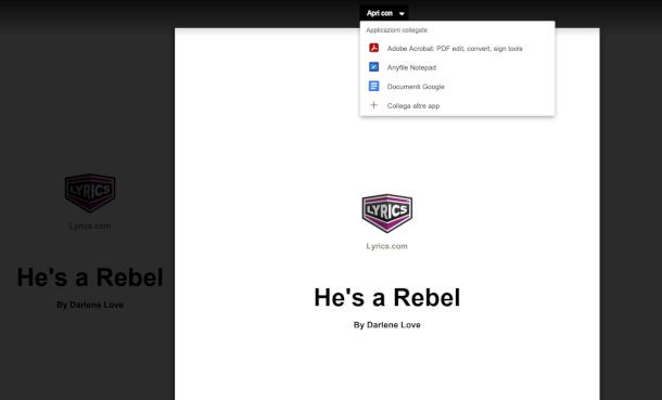 download testo in PDF da sito Lyrics