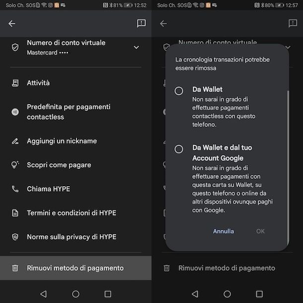 Eliminare carta da Google Pay