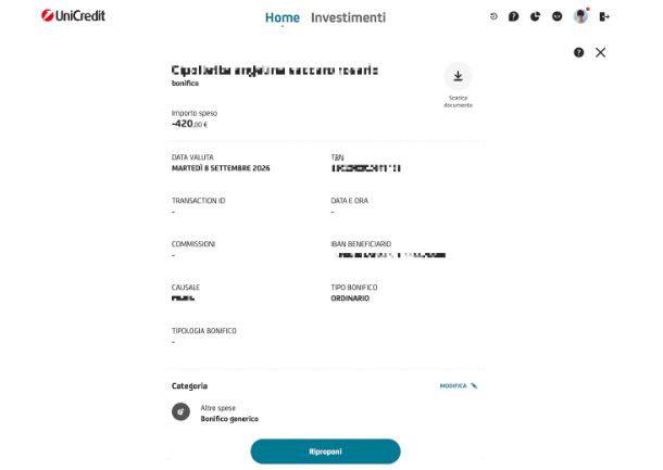 Come scaricare ricevuta bonifico UniCredit
