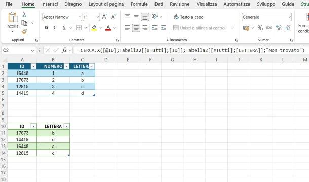 Unire due file Excel con CERCA.X