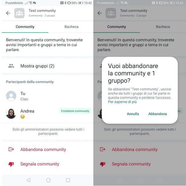 Abbandonare community WhatsApp da Android