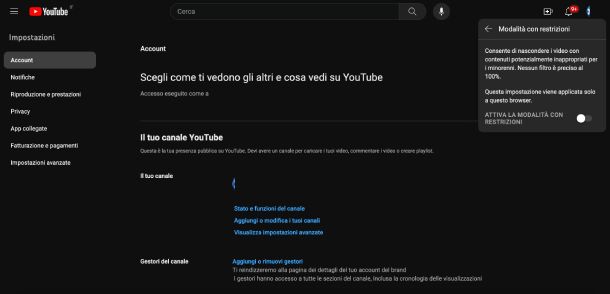 Modalità restrizioni YouTube PC