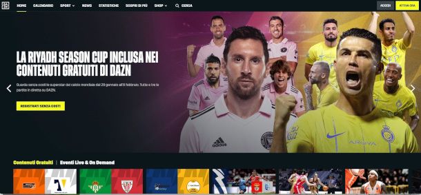 pagina contenuti gratuiti su sito DAZN