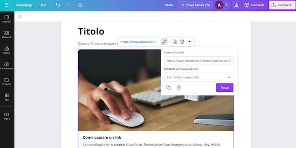 Link incorporato su Canva